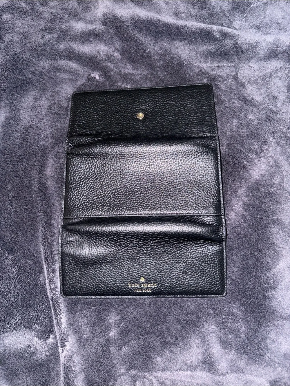 kate spade black pebbled leather continental clutch wallet with gold logo